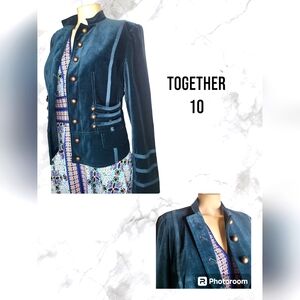 Together Velvet Short Jacket/Blazer Dark Teal Military Style Size 10